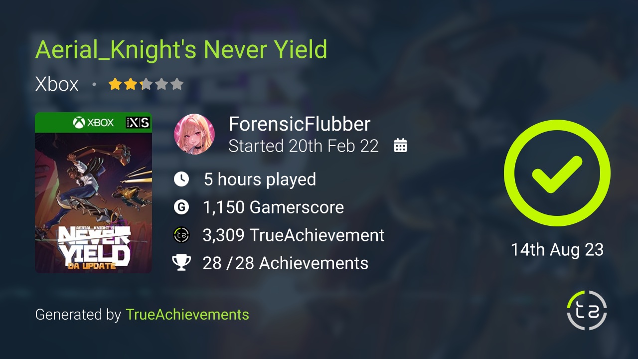 Aerial_Knight's Never Yield achievement summary